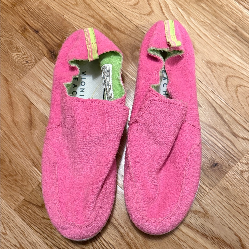 Vionic Hot pink terry Slip-Ons with Lime Interior
